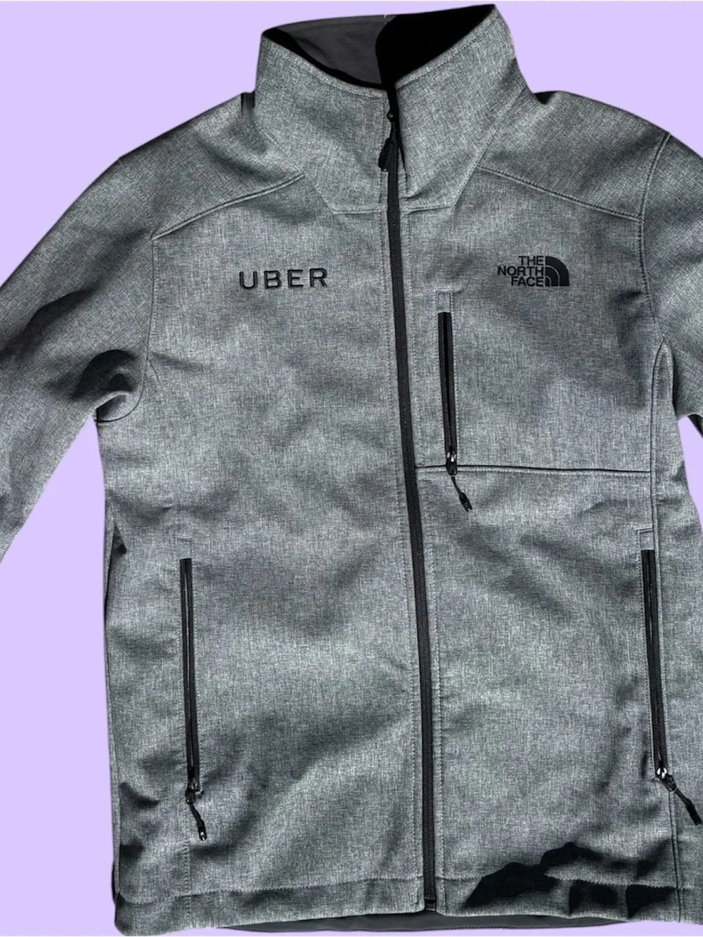 The North Face Kids Gray Softshell Jacket with Uber Logo